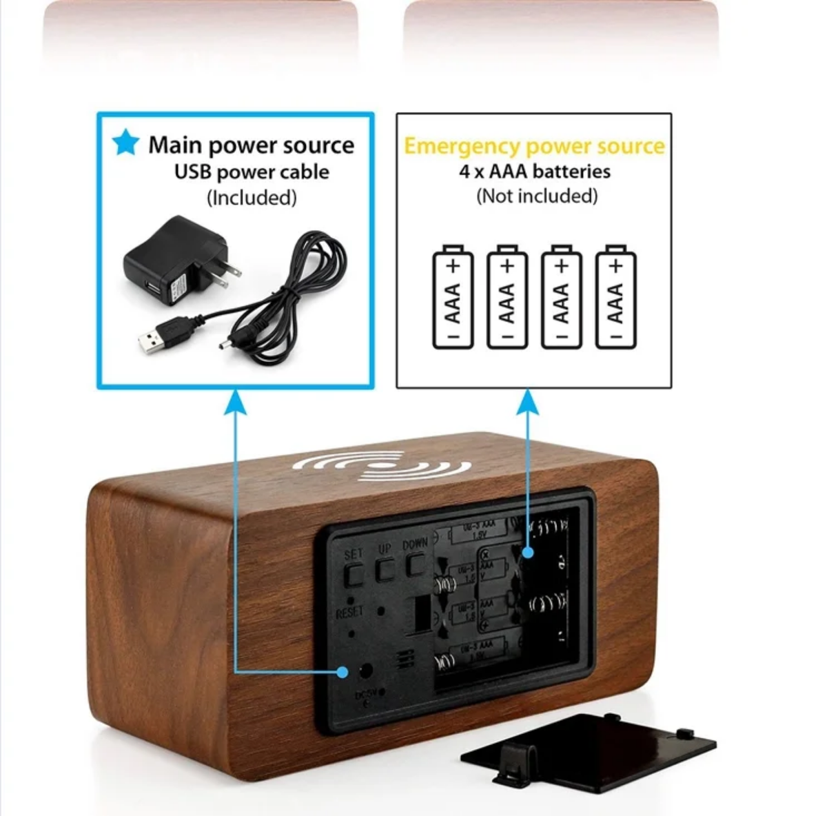 Multi-Functional Wooden LED Digital Alarm Clock