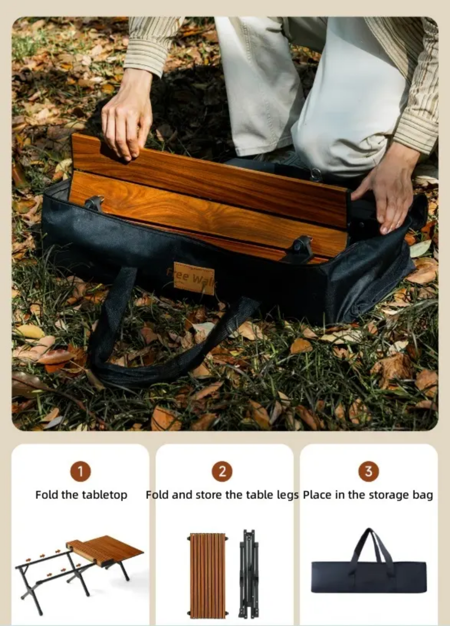Foldable Wooden Outdoor Camping & Picnic Table (90cm x 60cm)
