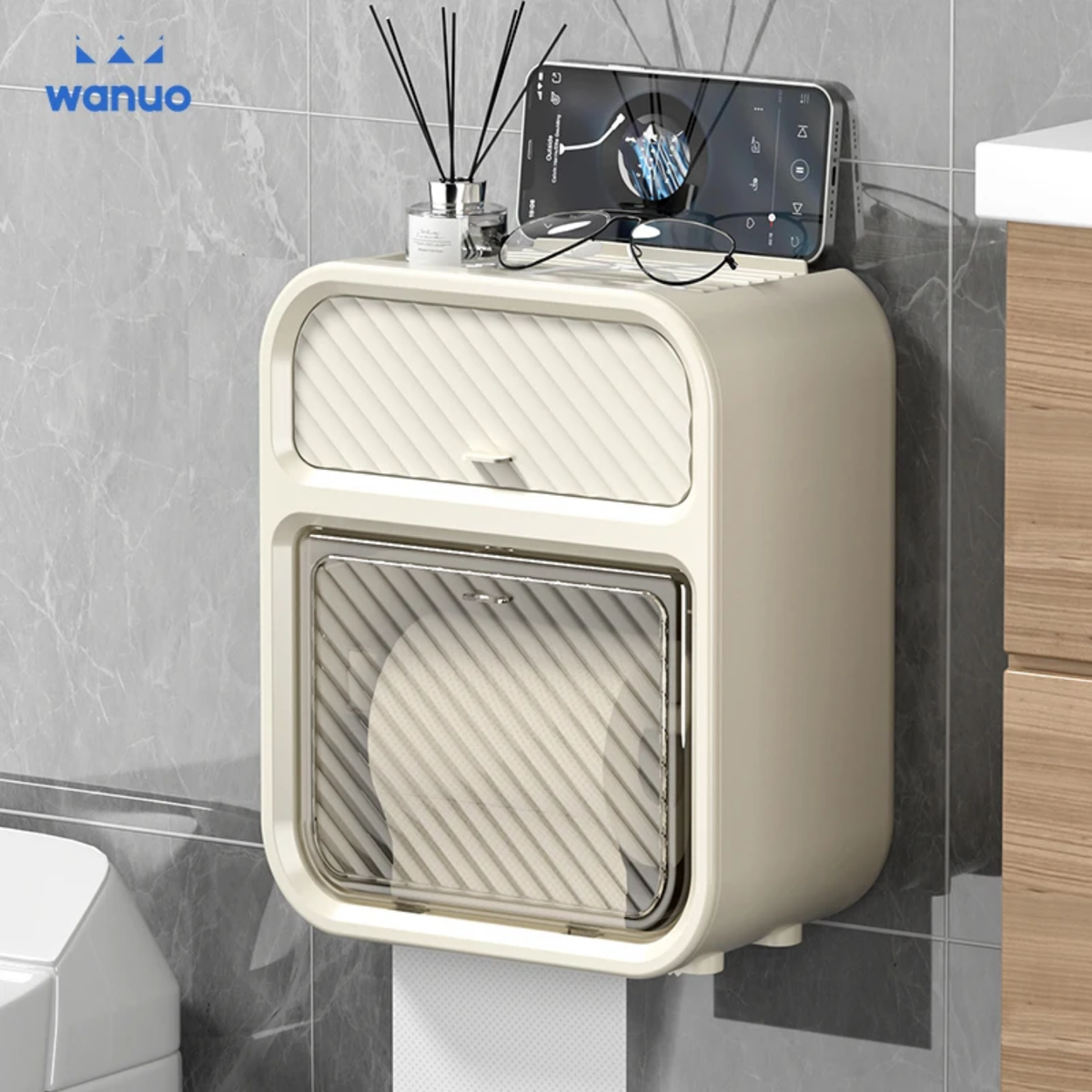2-Layer Waterproof Wall-Mounted Tissue & Toilet Paper Storage Box