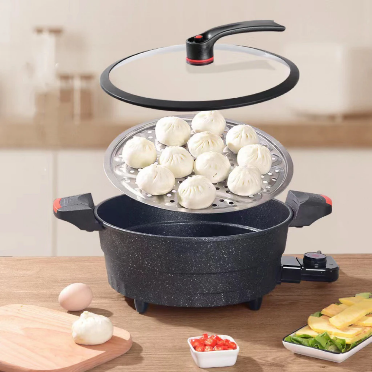 Multi-Functional Electric Hot Pot & Multi-Cooker with Steamer Tray