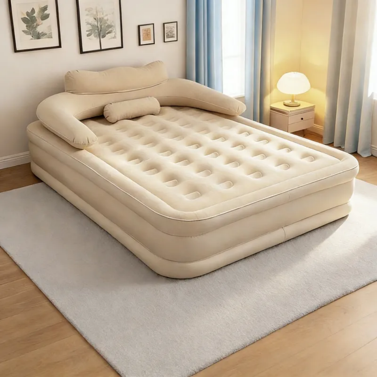 Deluxe Raised Inflatable Air Bed with Integrated Backrest & Bolsters
