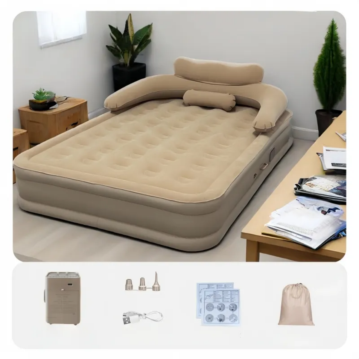 Deluxe Raised Inflatable Air Bed with Integrated Backrest & Bolsters