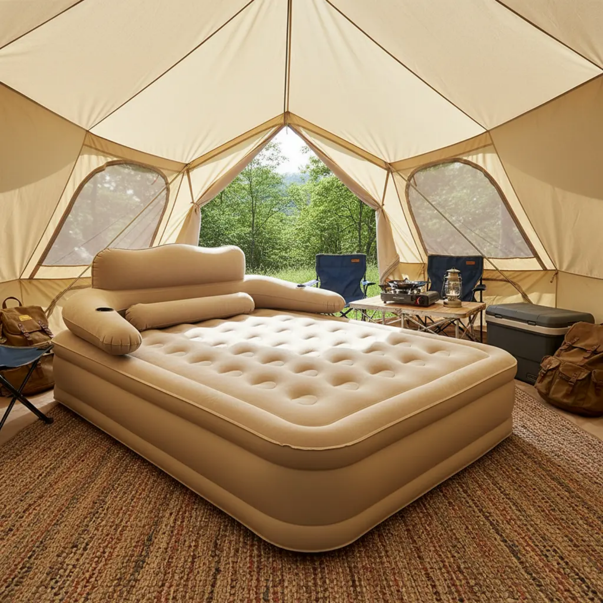 Deluxe Raised Inflatable Air Bed with Integrated Backrest & Bolsters