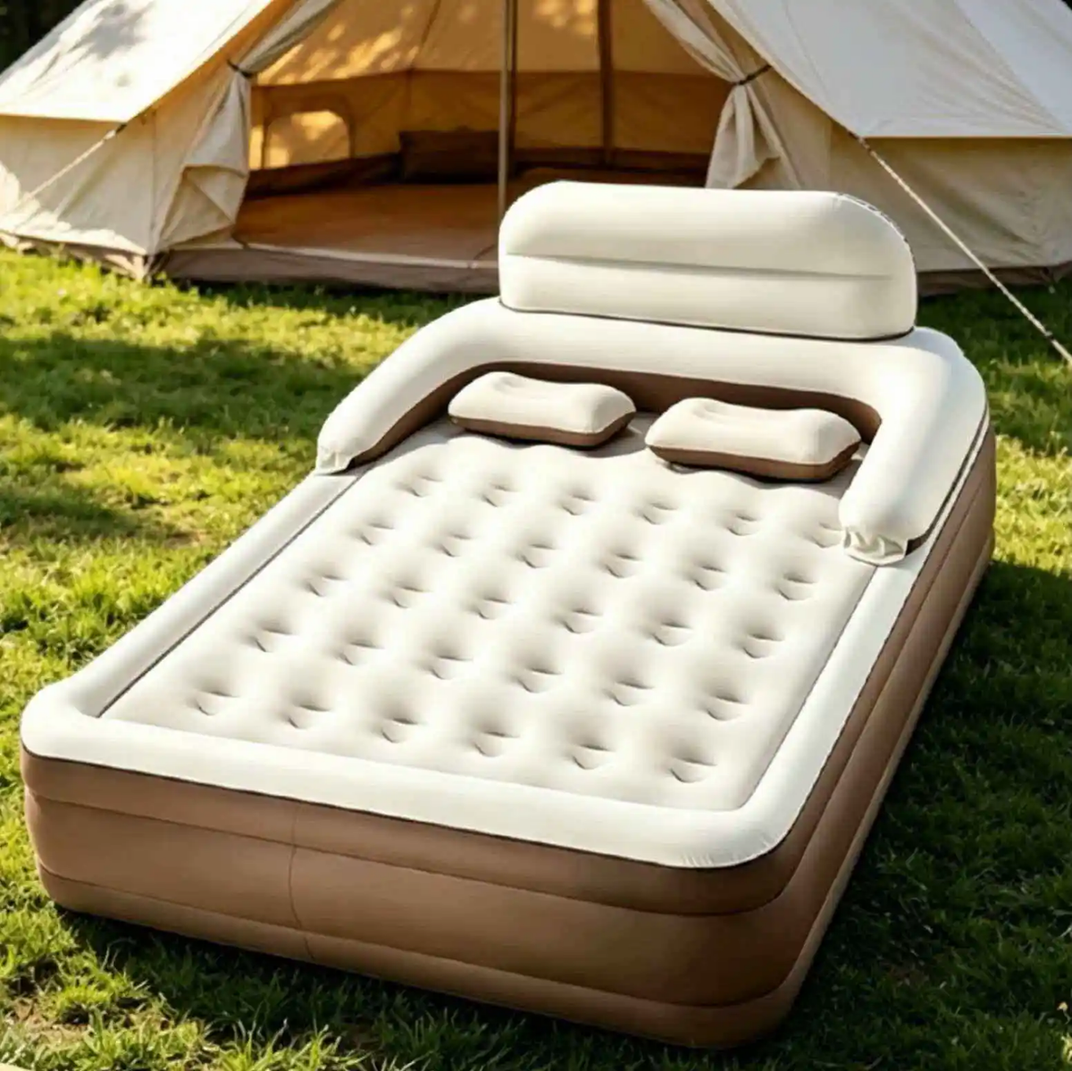 Deluxe Raised Inflatable Air Bed with Integrated Backrest & Bolsters
