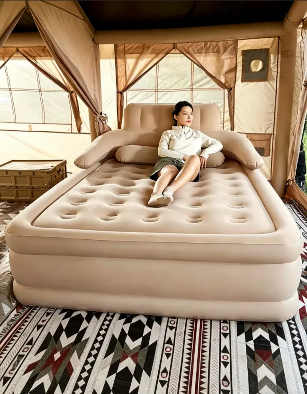 Deluxe Raised Inflatable Air Bed with Integrated Backrest & Bolsters