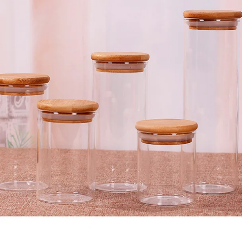 Clear Borosilicate Glass Storage Jars with Natural Cork Lids