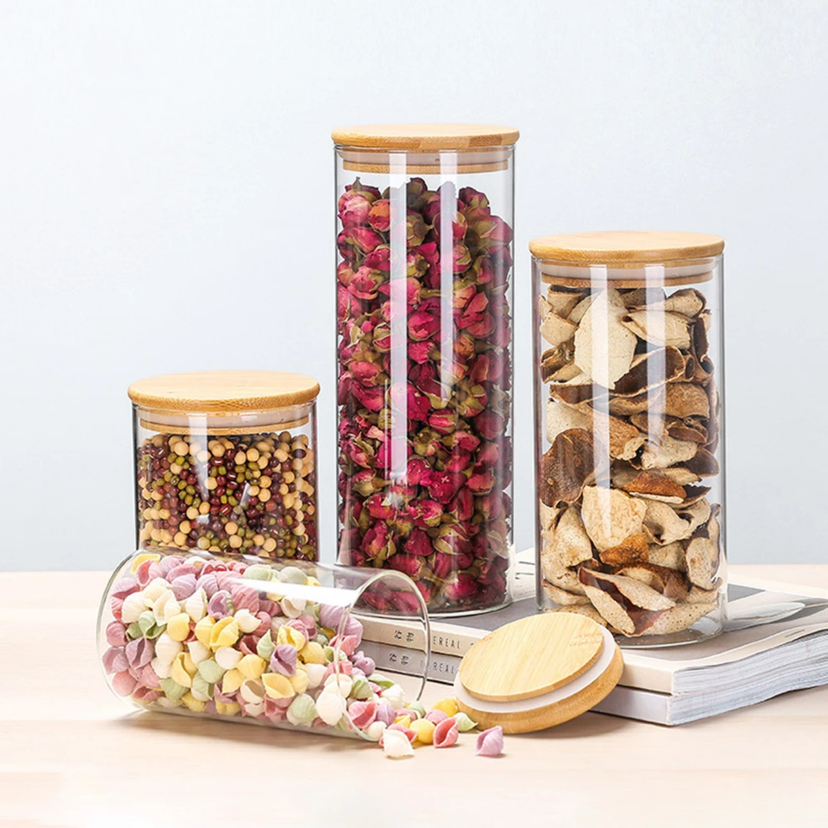 Clear Borosilicate Glass Storage Jars with Natural Cork Lids