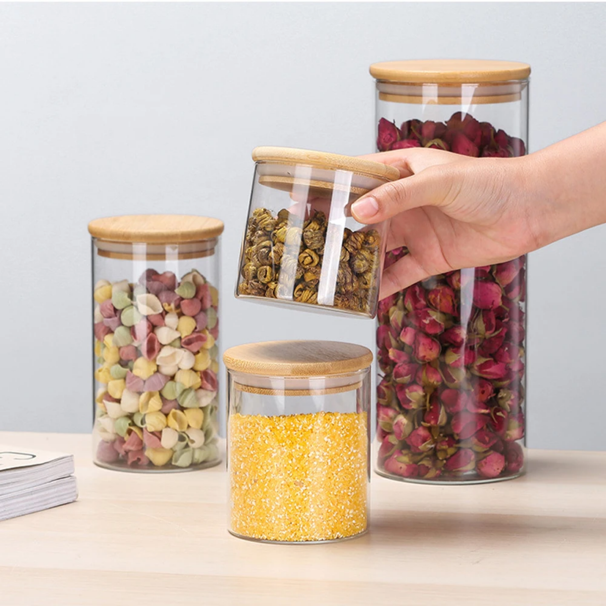 Clear Borosilicate Glass Storage Jars with Natural Cork Lids
