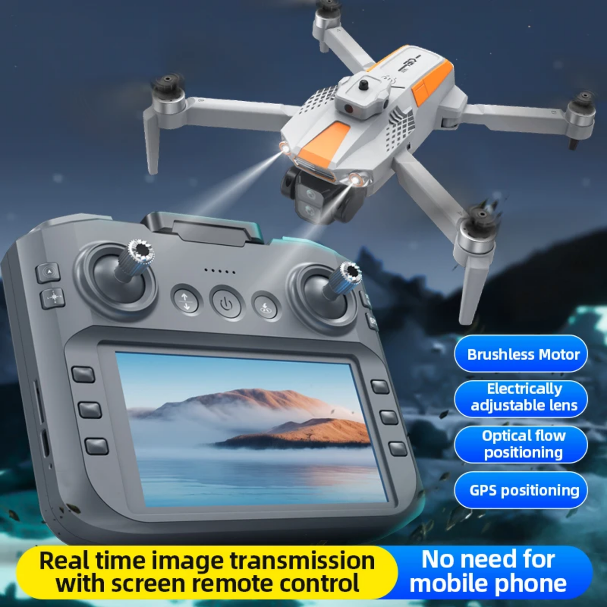 Foldable Dual-Camera Brushless GPS Drone with Screen Remote