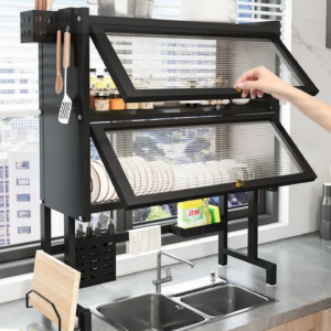 Premium Over-the-Sink Kitchen Storage Rack with Dustproof Doors